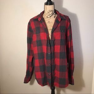 Oversized red plaid button up shirt